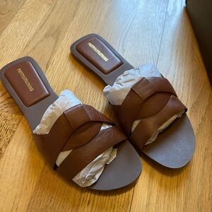 Brown leather slides size 8